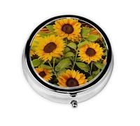 Pill Box 3 Compartment Small Pill Case for Purse & Pocket Sun Flower Round Pill Box Cute Vitamins Fish Oil Supplements Storage Box Portable Pill Containe Travel Gift
