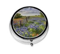 Pill Box 3 Compartment Small Pill Case for Purse & Pocket Texas Bluebonnets Scenery Round Pill Box Cute Vitamins Fish Oil Supplements Storage Box Portable Pill Containe Travel Gift