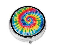 Pill Box 3 Compartment Small Pill Case for Purse & Pocket tie dye Rainbow Round Pill Box Cute Vitamins Fish Oil Supplements Storage Box Portable Pill Containe Travel Gift