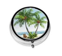 Pill Box 3 Compartment Small Pill Case for Purse & Pocket Tropical Palm Tree Round Pill Box Cute Vitamins Fish Oil Supplements Storage Box Portable Pill Containe Travel Gift