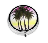 Pill Box 3 Compartment Small Pill Case for Purse & Pocket Tropical Palm Tree Round Pill Box Cute Vitamins Fish Oil Supplements Storage Box Portable Pill Containe Travel Gift