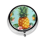Pill Box 3 Compartment Small Pill Case for Purse & Pocket Tropical Pineapple Round Pill Box Cute Vitamins Fish Oil Supplements Storage Box Portable Pill Containe Travel Gift