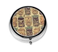Pill Box 3 Compartment Small Pill Case for Purse & Pocket Vintage Aloha Tiki Pattern Round Pill Box Cute Vitamins Fish Oil Supplements Storage Box Portable Pill Containe Travel Gift