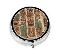 Pill Box 3 Compartment Small Pill Case for Purse & Pocket Vintage Aloha Tiki Round Pill Box Cute Vitamins Fish Oil Supplements Storage Box Portable Pill Containe Travel Gift