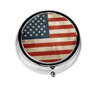 Pill Box 3 Compartment Small Pill Case for Purse & Pocket Vintage American USA Flag Round Pill Box Cute Vitamins Fish Oil Supplements Storage Box Portable Pill Containe Travel Gift