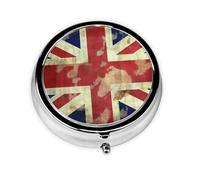 Pill Box 3 Compartment Small Pill Case for Purse & Pocket Vintage Union Jack British Flag Round Pill Box Cute Vitamins Fish Oil Supplements Storage Box Portable Pill Containe Travel Gift