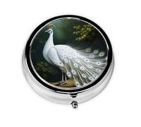 Pill Box 3 Compartment Small Pill Case for Purse & Pocket White Peacock Round Pill Box Cute Vitamins Fish Oil Supplements Storage Box Portable Pill Containe Travel Gift