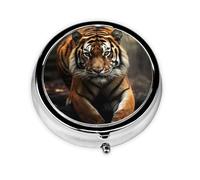 Pill Box 3 Compartment Small Pill Case for Purse & Pocket Wild Animals Tiger Round Pill Box Cute Vitamins Fish Oil Supplements Storage Box Portable Pill Containe Travel Gift