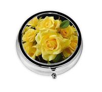 Pill Box 3 Compartment Small Pill Case for Purse & Pocket Yellow Rose Round Pill Box Cute Vitamins Fish Oil Supplements Storage Box Portable Pill Containe Travel Gift