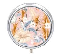 Pill Box 3 Compartment Small Pill Case, Portable for Pocket Or Purse Metal Pill Organizer Pumpkin & Flower Plant Travel Pill Container Holder with Mirror - Pastel Pink & Blue