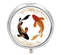 Pill Box 3 Compartment Small Pill Case, Portable for Pocket Or Purse Metal Pill Organizer Travel Pill Container Holder with Mirror - Chinese Lucky Koi Fish