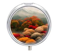 Pill Box 3 Compartment Small Pill Case, Portable for Pocket Or Purse Metal Pill Organizer Travel Pill Container Holder with Mirror - Autumn in Japan Maple Trees Mountain Painting