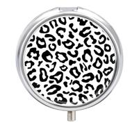 Pill Box 3 Compartment Small Pill Case, Portable for Pocket Or Purse Metal Pill Organizer Travel Pill Container Holder with Mirror - Cow Print Animal Themed Black and White