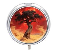 Pill Box 3 Compartment Tree of Life Travel Pill Case with Mirror Waterproof Medicine Pills Organizer 3 Times A Day Portable Med Container for Purse & Pocket Round Silver