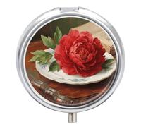Pill Box 3 Compartment Vintage Groovy Flowers Travel Pill Case with Mirror Waterproof Medicine Pills Organizer 3 Times A Day Portable Med Container for Purse & Pocket Round Silver