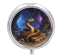 Pill Box 3 Compartment Witchy Snake Travel Pill Case with Mirror Waterproof Medicine Pills Organizer 3 Times A Day Portable Med Container for Purse & Pocket Round Silver