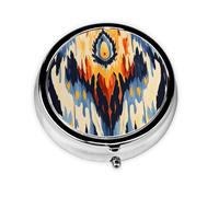 Pill Box 3 Compartment with Mirror Abstract Tribal Print Design Tablet Box Small Pill Organiser for Purse & Pocket Vitamin Organiser