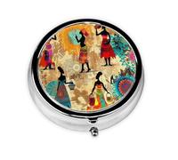 Pill Box 3 Compartment with Mirror African Tribal Women Tablet Box Small Pill Organiser for Purse & Pocket Vitamin Organiser