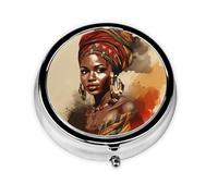 Pill Box 3 Compartment with Mirror African Women Vintage Style Tablet Box Small Pill Organiser for Purse & Pocket Vitamin Organiser