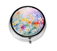 Pill Box 3 Compartment with Mirror Beautiful Flower Floral Tablet Box Small Pill Organiser for Purse & Pocket Vitamin Organiser