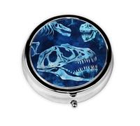 Pill Box 3 Compartment with Mirror Blue Dinosaur Bones Tablet Box Small Pill Organiser for Purse & Pocket Vitamin Organiser
