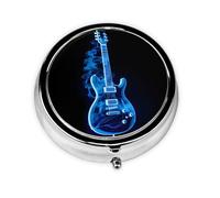 Pill Box 3 Compartment with Mirror Blue Guitar Tablet Box Small Pill Organiser for Purse & Pocket Vitamin Organiser