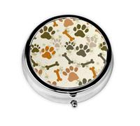 Pill Box 3 Compartment with Mirror Bone Dog Footprints Tablet Box Small Pill Organiser for Purse & Pocket Vitamin Organiser