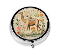 Pill Box 3 Compartment with Mirror Camel Green Plants Tablet Box Small Pill Organiser for Purse & Pocket Vitamin Organiser