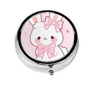 Pill Box 3 Compartment with Mirror Cartoon Bow Rabbit Tablet Box Small Pill Organiser for Purse & Pocket Vitamin Organiser