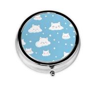 Pill Box 3 Compartment with Mirror Cartoon Cloud Cat Tablet Box Small Pill Organiser for Purse & Pocket Vitamin Organiser