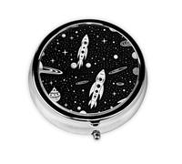 Pill Box 3 Compartment with Mirror Cartoon Rocket Planet Tablet Box Small Pill Organiser for Purse & Pocket Vitamin Organiser
