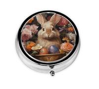 Pill Box 3 Compartment with Mirror Classical Easter Egg Rabbit Tablet Box Small Pill Organiser for Purse & Pocket Vitamin Organiser
