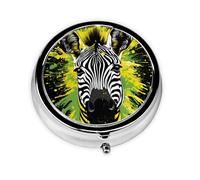 Pill Box 3 Compartment with Mirror Color Explosion Zebra Tablet Box Small Pill Organiser for Purse & Pocket Vitamin Organiser