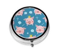 Pill Box 3 Compartment with Mirror Cute Cartoon Crown Pig Tablet Box Small Pill Organiser for Purse & Pocket Vitamin Organiser