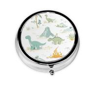 Pill Box 3 Compartment with Mirror Cute Cartoon Dinosaur Park Tablet Box Small Pill Organiser for Purse & Pocket Vitamin Organiser