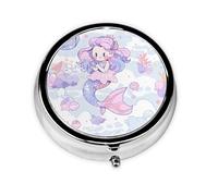 Pill Box 3 Compartment with Mirror Cute Cartoon Mermaid Tablet Box Small Pill Organiser for Purse & Pocket Vitamin Organiser