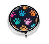 Pill Box 3 Compartment with Mirror Cute Colorful Cat Dog Paw Print Tablet Box Small Pill Organiser for Purse & Pocket Vitamin Organiser