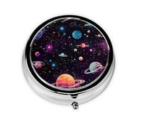 Pill Box 3 Compartment with Mirror Cute Universe Space Planet Tablet Box Small Pill Organiser for Purse & Pocket Vitamin Organiser