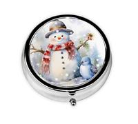 Pill Box 3 Compartment with Mirror Cute Winter Snowman Tablet Box Small Pill Organiser for Purse & Pocket Vitamin Organiser