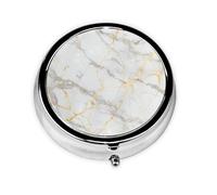 Pill Box 3 Compartment with Mirror Gray Marble Gilded Print Tablet Box Small Pill Organiser for Purse & Pocket Vitamin Organiser