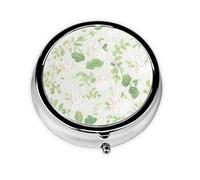Pill Box 3 Compartment with Mirror Green Leaf Rabbit Tablet Box Small Pill Organiser for Purse & Pocket Vitamin Organiser