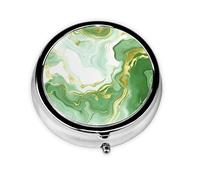 Pill Box 3 Compartment with Mirror Green Marble Gilded Tablet Box Small Pill Organiser for Purse & Pocket Vitamin Organiser