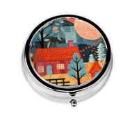 Pill Box 3 Compartment with Mirror Line Art Manor Tablet Box Small Pill Organiser for Purse & Pocket Vitamin Organiser