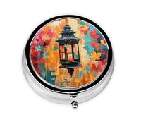 Pill Box 3 Compartment with Mirror Mexican Chandelier Leaves Tablet Box Small Pill Organiser for Purse & Pocket Vitamin Organiser