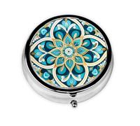 Pill Box 3 Compartment with Mirror Mexican Mandala Floral Damask Tablet Box Small Pill Organiser for Purse & Pocket Vitamin Organiser