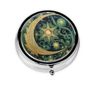 Pill Box 3 Compartment with Mirror Moon Star Puzzle Tablet Box Small Pill Organiser for Purse & Pocket Vitamin Organiser
