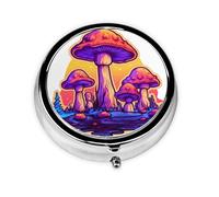 Pill Box 3 Compartment with Mirror Mushroom Illustration Tablet Box Small Pill Organiser for Purse & Pocket Vitamin Organiser