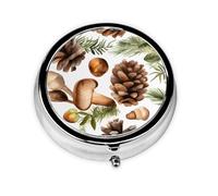 Pill Box 3 Compartment with Mirror Mushroom Pinecone Tablet Box Small Pill Organiser for Purse & Pocket Vitamin Organiser