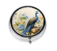 Pill Box 3 Compartment with Mirror National Style Peacock Tablet Box Small Pill Organiser for Purse & Pocket Vitamin Organiser