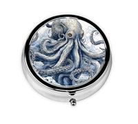 Pill Box 3 Compartment with Mirror Ocean Octopus Monster Tablet Box Small Pill Organiser for Purse & Pocket Vitamin Organiser